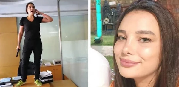 صورة للسيدة اللبنانية سالي التي اقتحمت مصرف بنك لبنان والمهجر (بلو بنك) مطالبة بأموالها